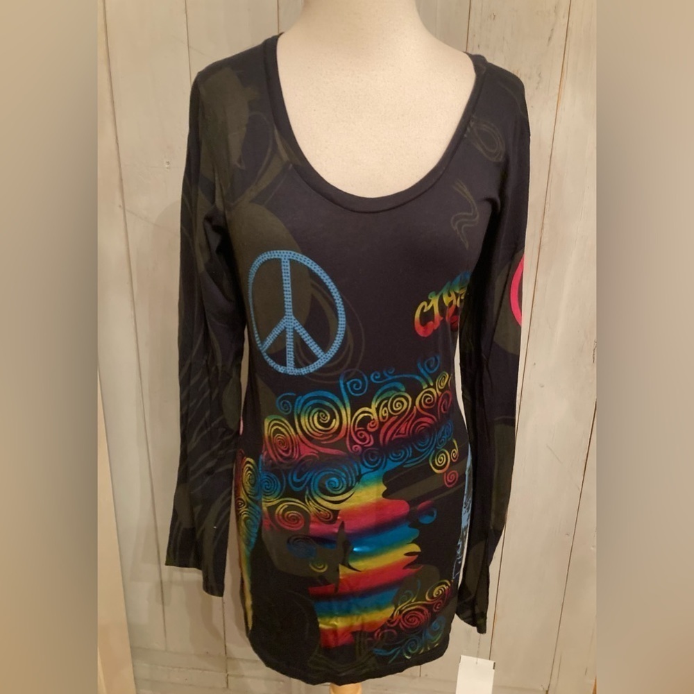 Crystal Rock Womens Top Christan Audigier Free Spirit Foil Sz-M & XS MSRP $140